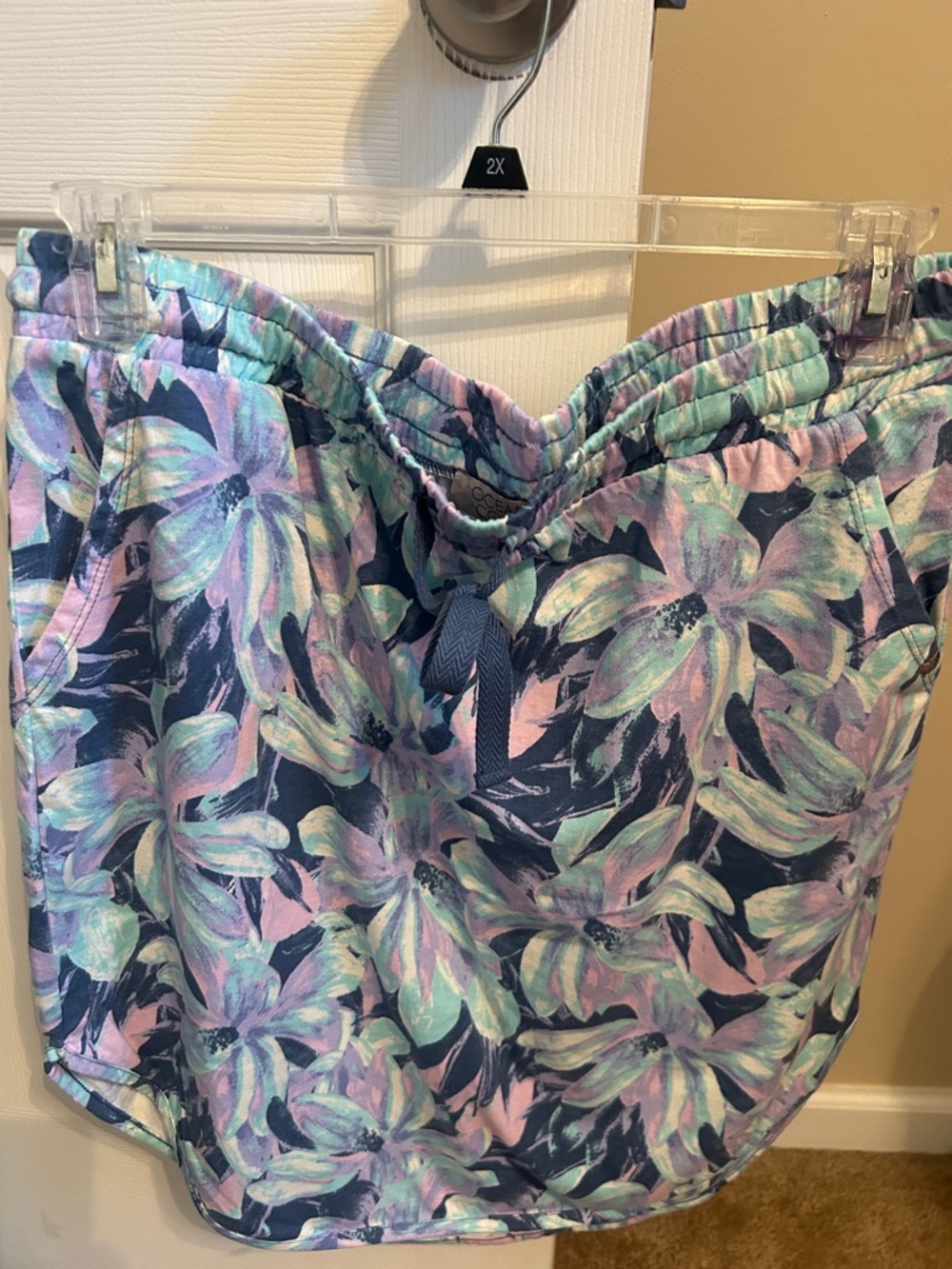 Pastel Floral Drawstring Mini Skirt in Navy, Pink & Mint